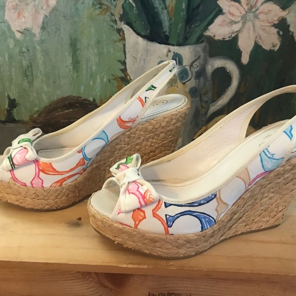 Coach Multicolor Floral Print Espadrille Wedges - Picture 8 of 9